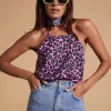 Nina Halter Cami Top In Black On Pink Leopard
