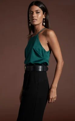 Nina Halter Cami Top In Pine Green