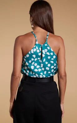 Nina Halter Cami Top In White On Green Cloud