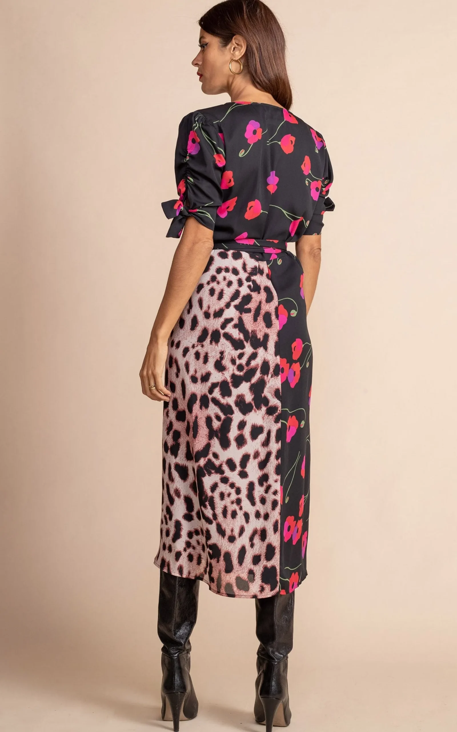 Olivera Midi Wrap Dress In Poppies On Black Mix