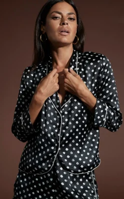 Oona Shortie Pj Set In Black Polka Dot