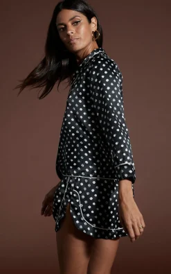 Oona Shortie Pj Set In Black Polka Dot