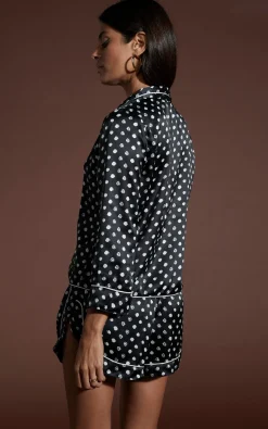 Oona Shortie Pj Set In Black Polka Dot