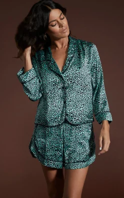 Oona Shortie Pj Set In Mint Ditsy Leopard