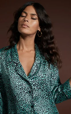 Oona Shortie Pj Set In Mint Ditsy Leopard