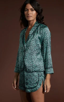 Oona Shortie Pj Set In Mint Ditsy Leopard