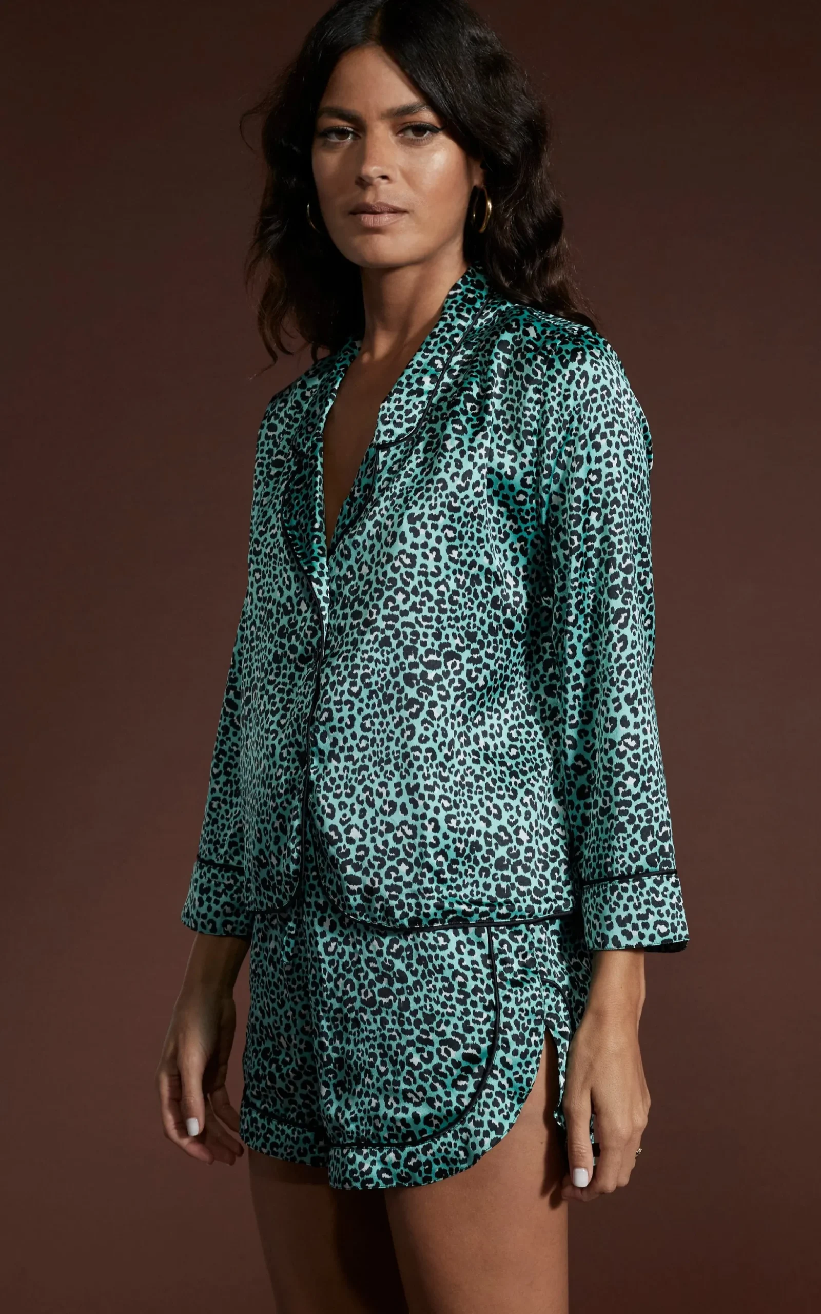 Oona Shortie Pj Set In Mint Ditsy Leopard