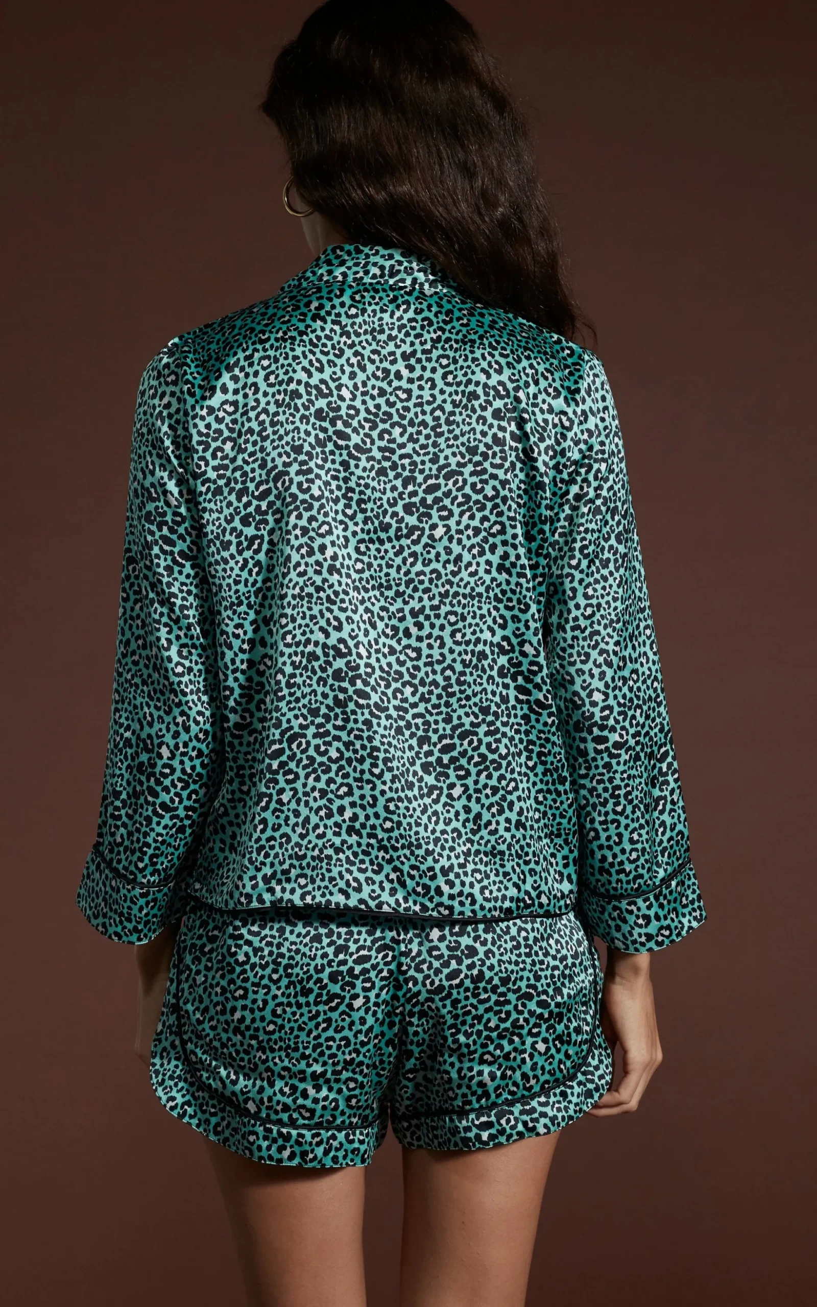 Oona Shortie Pj Set In Mint Ditsy Leopard