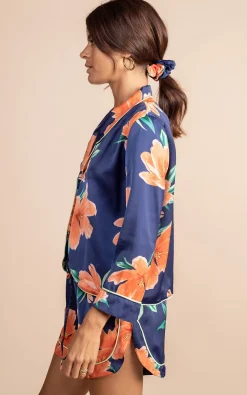 Oona Shortie Pj Set In Orange On Navy Tulip