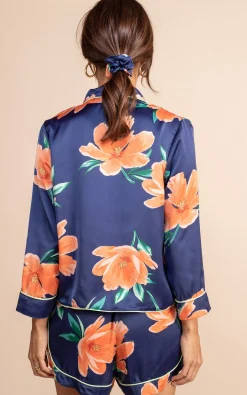 Oona Shortie Pj Set In Orange On Navy Tulip