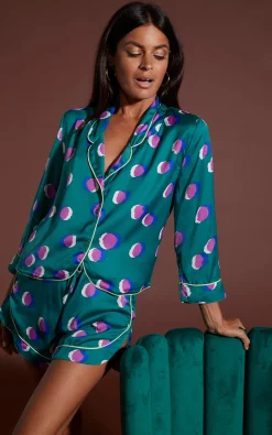 Oona Shortie Pj Set In Polka Dot Purple On Green
