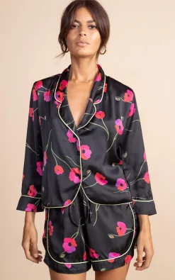Oona Shortie Pj Set In Poppies On Black