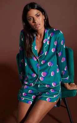 Oona Shortie Pj Set In Polka Dot Purple On Green
