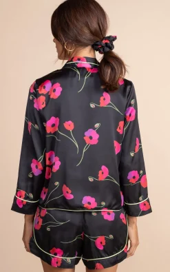 Oona Shortie Pj Set In Poppies On Black
