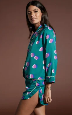 Oona Shortie Pj Set In Polka Dot Purple On Green