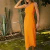 Portia Linen Midi Dress In Orange