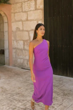 Portia Linen Midi Dress In Purple