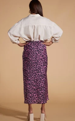 Renzo Skirt In Black On Pink Leopard
