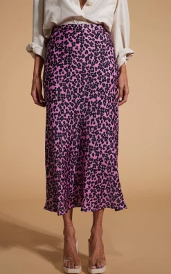 Renzo Skirt In Black On Pink Leopard