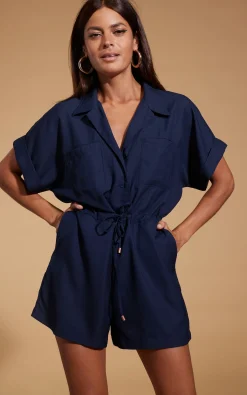 Rizzo Shirt Playsuit In Navy