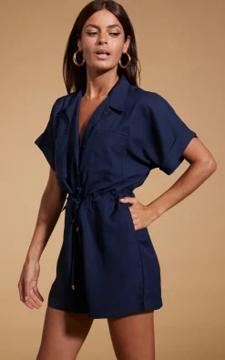 Rizzo Shirt Playsuit In Navy