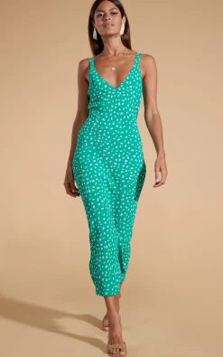 Sabrina Midaxi Dress In Odd Dot White On Sea Green