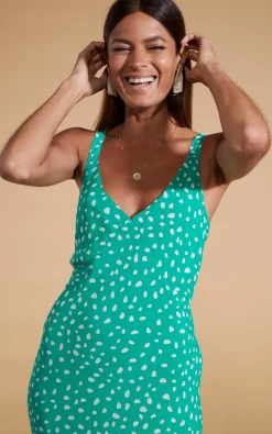 Sabrina Midaxi Dress In Odd Dot White On Sea Green