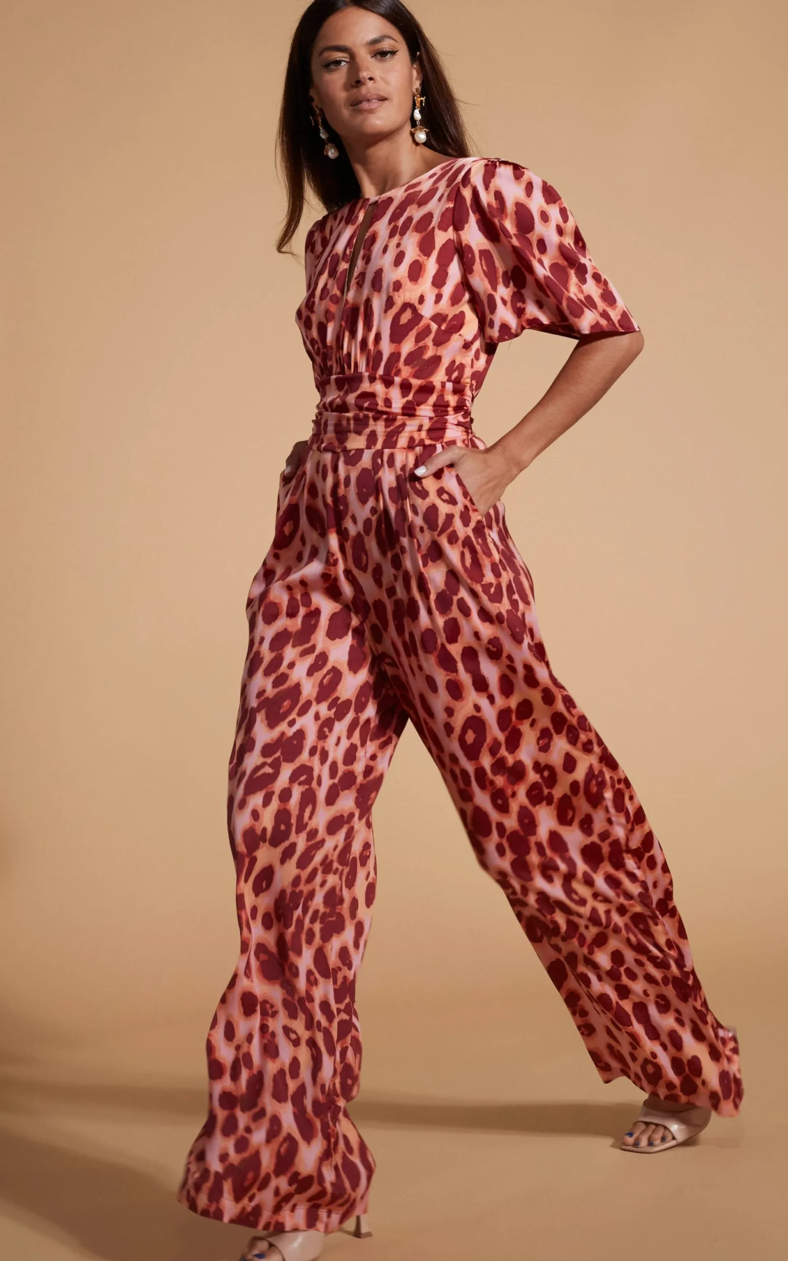 Savannah Jumpsuit In Orange Leopard