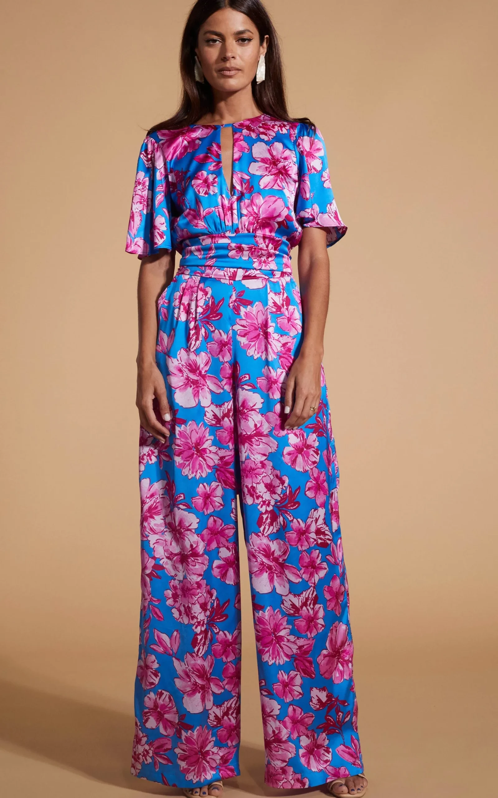 Savannah Jumpsuit In Pink On Blue Floral