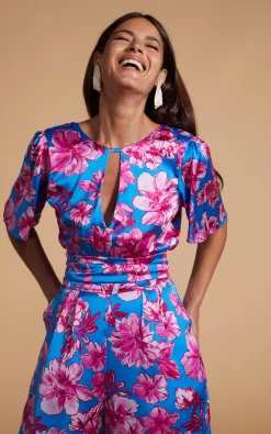 Savannah Jumpsuit In Pink On Blue Floral