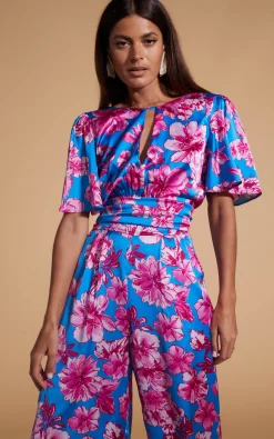 Savannah Jumpsuit In Pink On Blue Floral