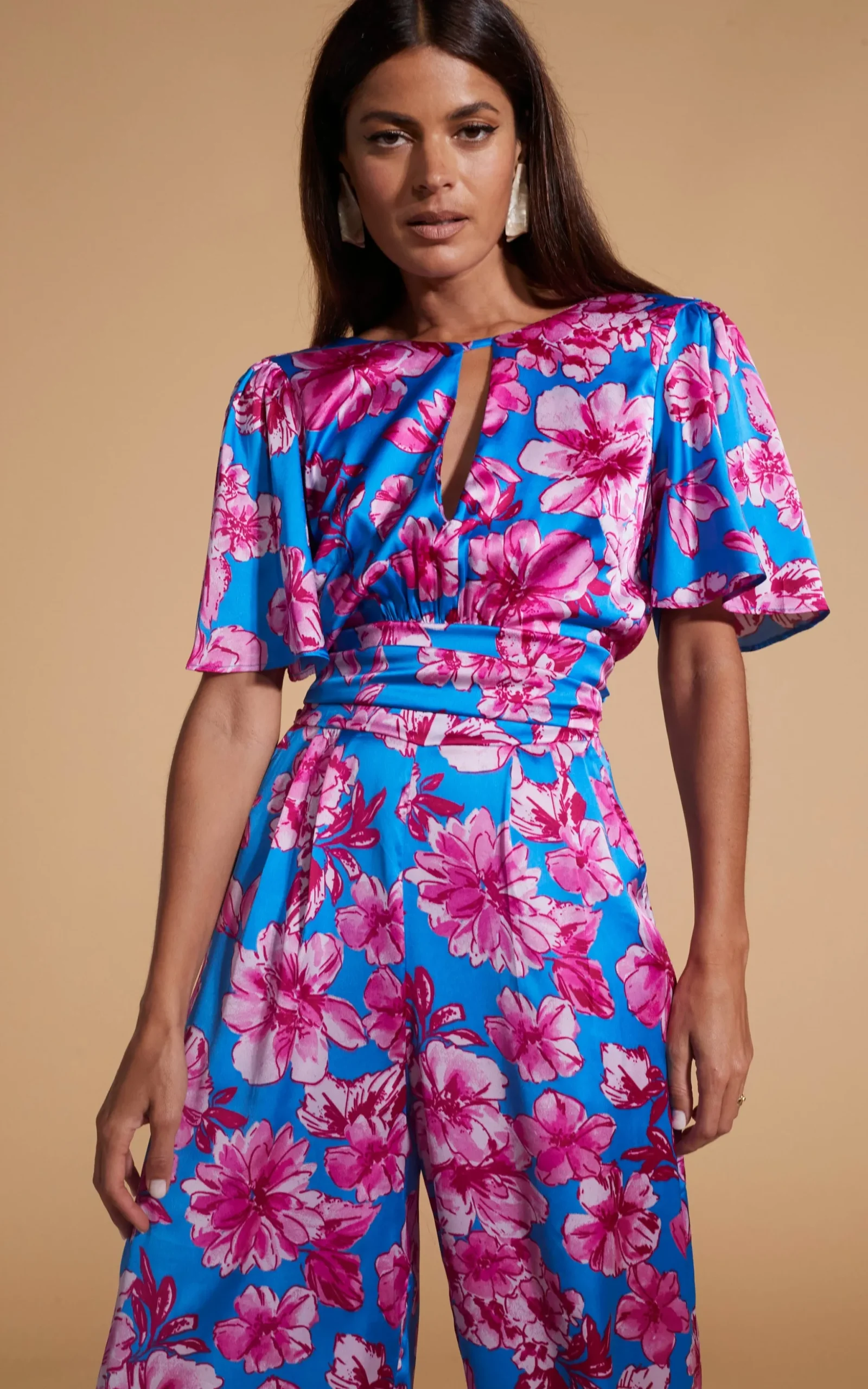 Savannah Jumpsuit In Pink On Blue Floral