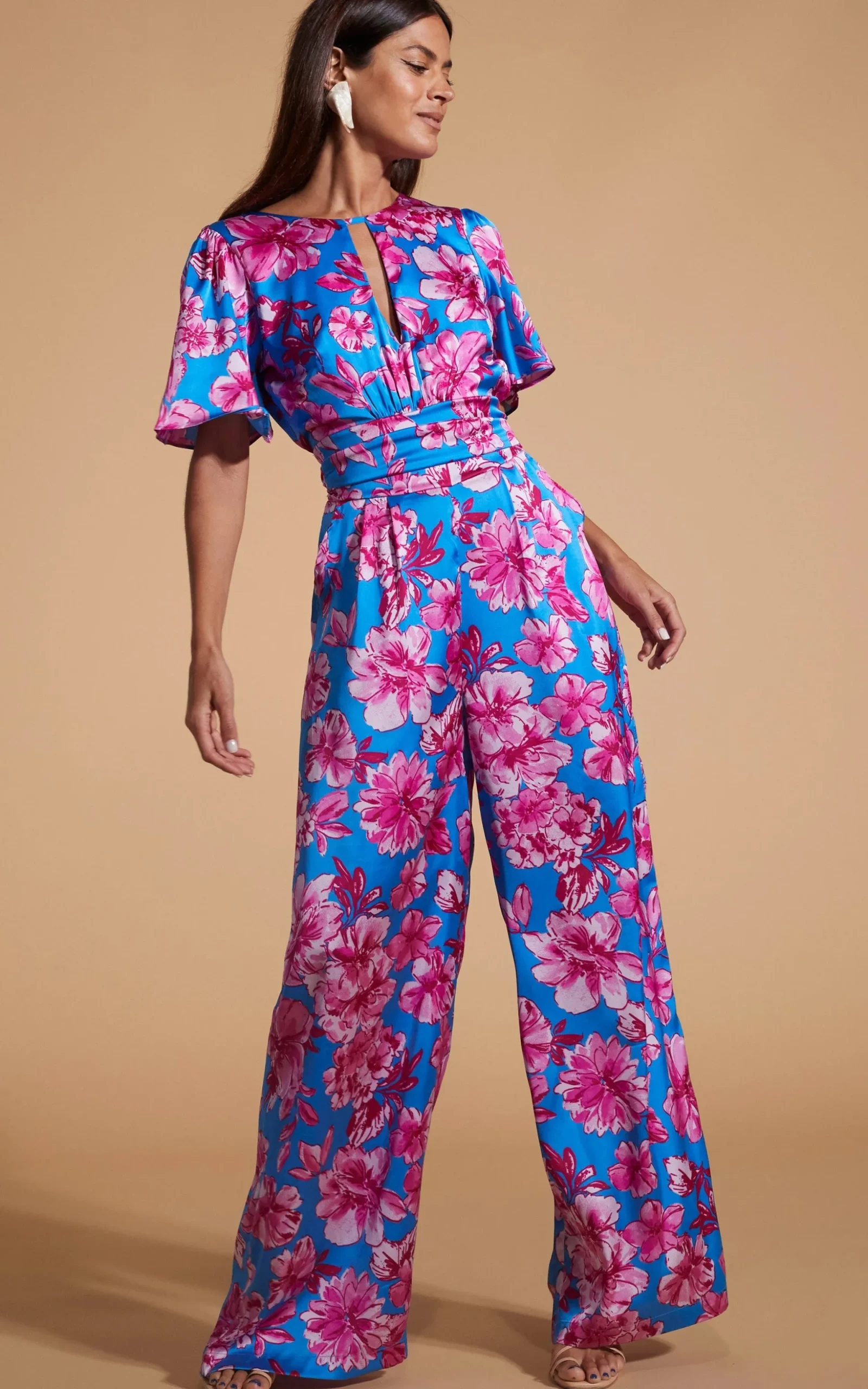 Savannah Jumpsuit In Pink On Blue Floral
