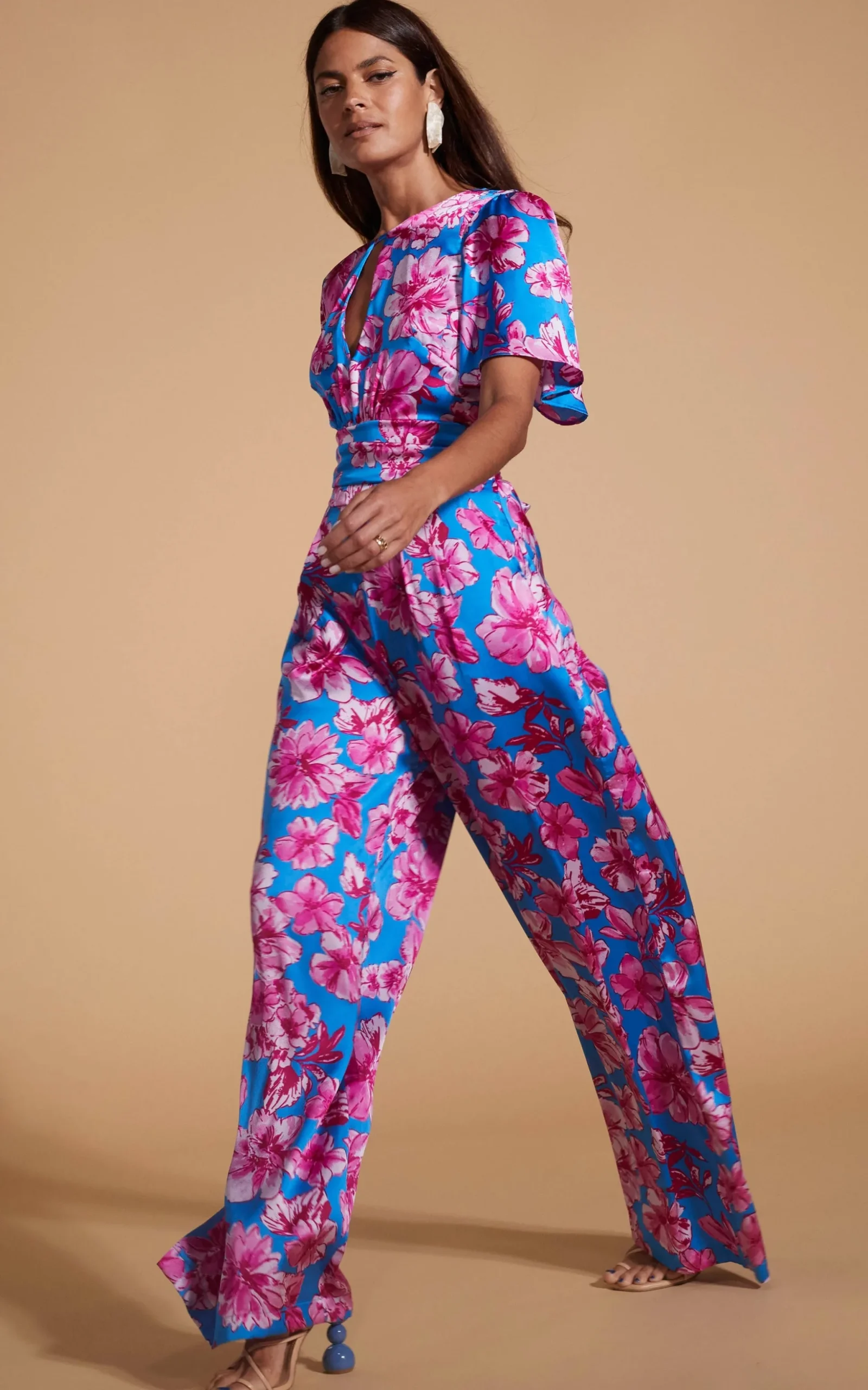 Savannah Jumpsuit In Pink On Blue Floral
