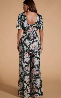 Savannah Jumpsuit In White On Black Floral