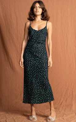 Sienna Midaxi Dress In Abstract Green On Black
