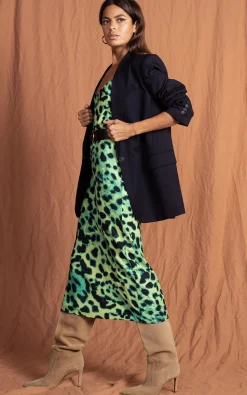 Sienna Midaxi Dress In Lime Leopard