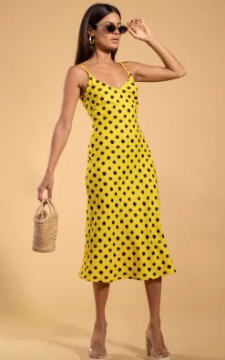 Sienna Midaxi Dress In Yellow Polka Dot