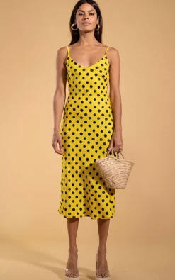 Sienna Midaxi Dress In Yellow Polka Dot