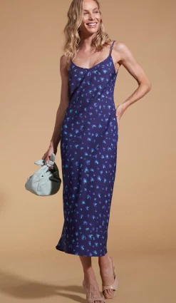 Sienna Midaxi Slip Dress In Abstract Purple On Navy