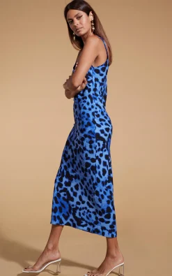 Sienna Midaxi Slip Dress In Bright Blue Leopard