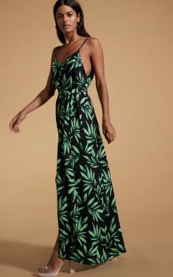 Sookie Slip Dress In Tropic Green On Black