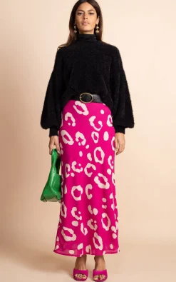 Sophie Maxi Slip Skirt In Oversized Leopard Cream On Magenta