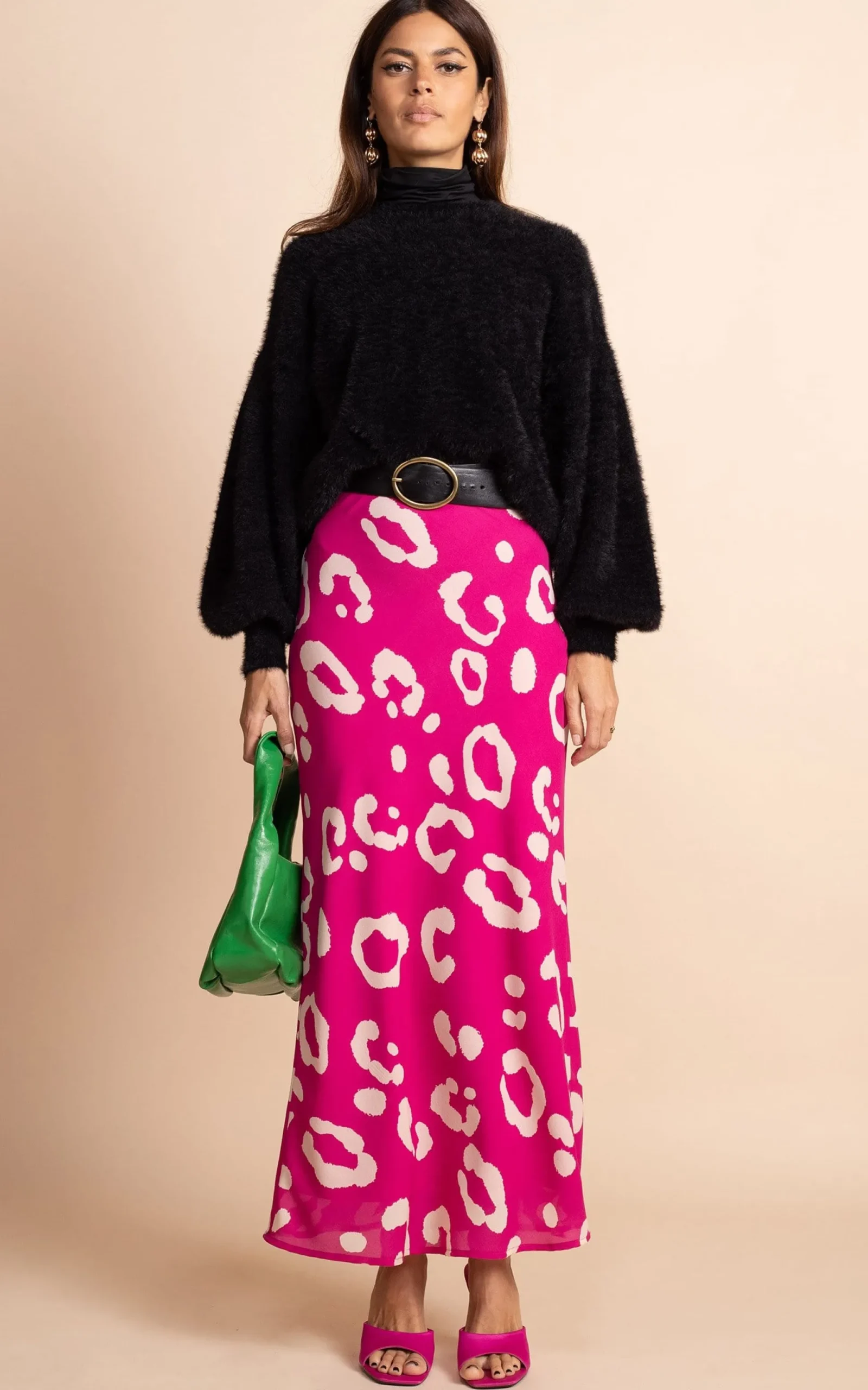 Sophie Maxi Slip Skirt In Oversized Leopard Cream On Magenta