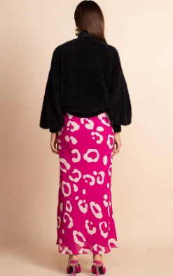 Sophie Maxi Slip Skirt In Oversized Leopard Cream On Magenta
