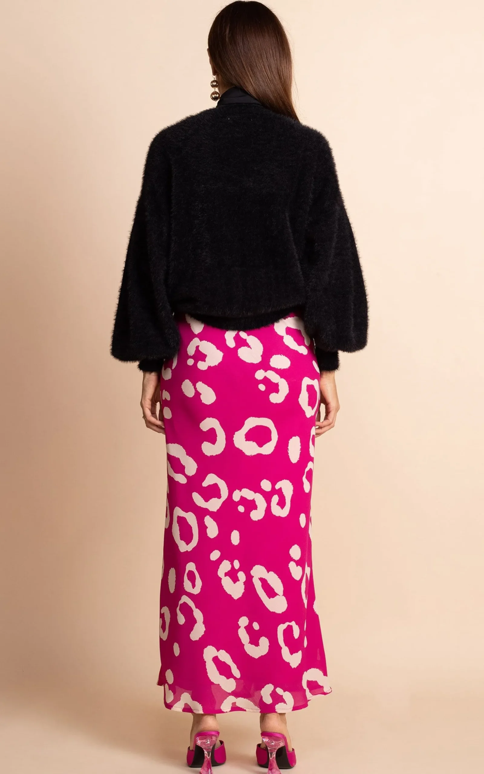 Sophie Maxi Slip Skirt In Oversized Leopard Cream On Magenta
