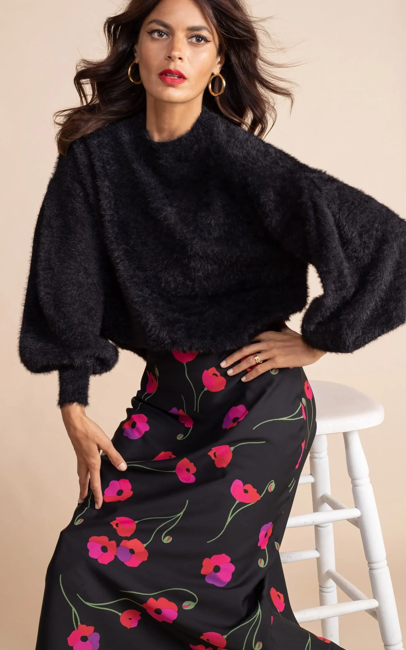 Sophie Skirt In Poppies On Black
