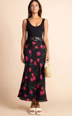 Sophie Skirt In Poppies On Black
