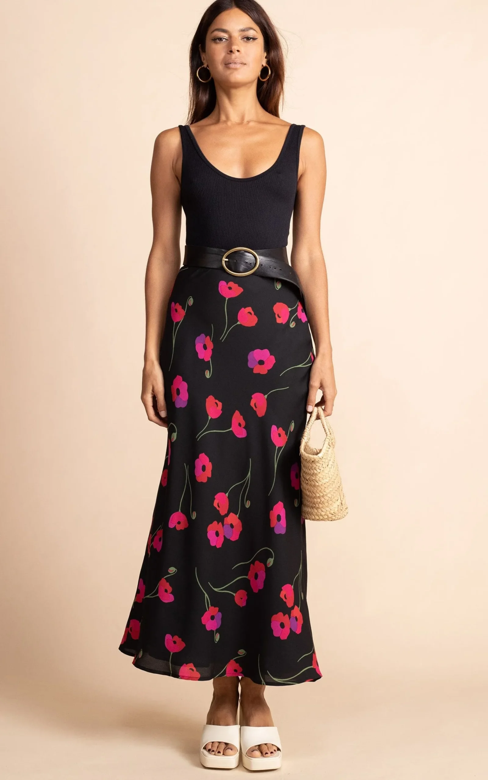 Sophie Skirt In Poppies On Black