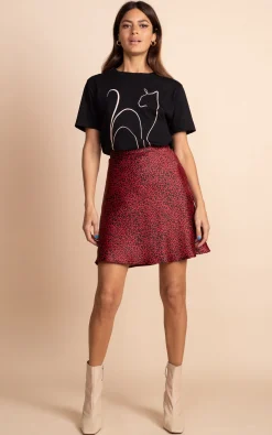 Stevie Satin Mini Skirt In Small Red Leopard